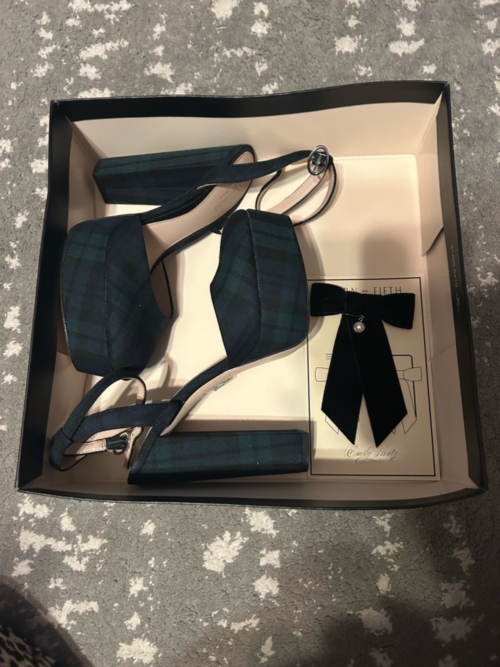 Gianni Bini Black and Green Plaid Platform Heels